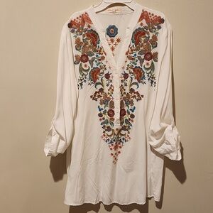 ❤️ SOLITAIRE EMBROIDERED BOHO TUNIC TOP, LARGE